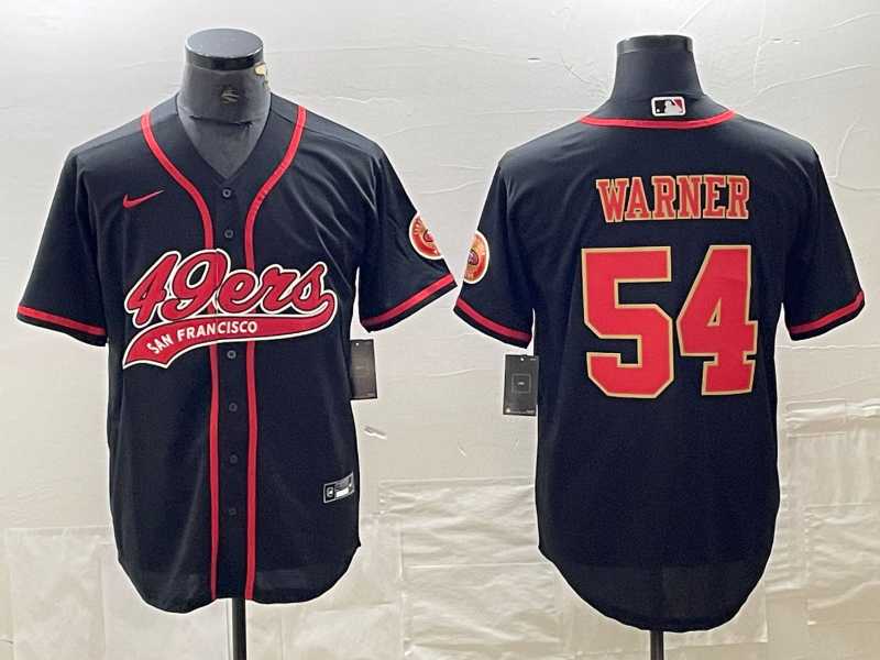 Mens San Francisco 49ers #54 Fred Warner Black Red With Patch Cool Base Stitched Baseball Jersey